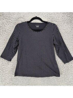 Christopher & Banks Top Womens Small Black Polka Dot 3/4 Sleeve Blouse